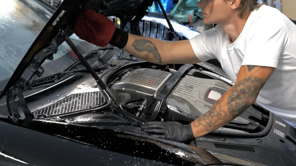 Turbo Hands detailing mobilios rankos engine compartment cliening