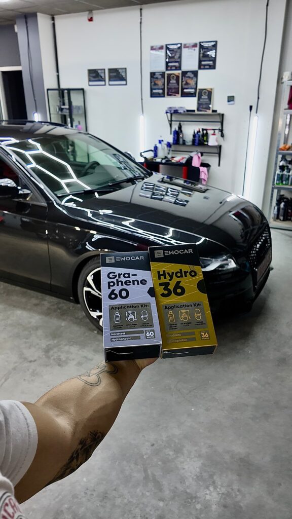 Car care products held in hand