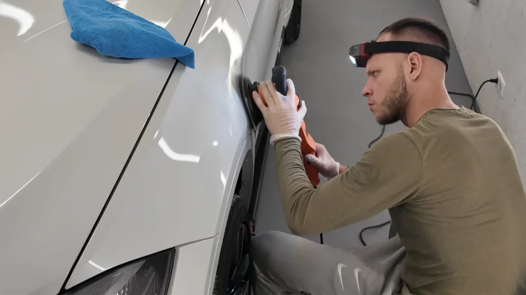 Detailer polishing white car turbo hands courses