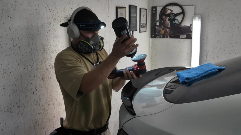 Men detailing paint correction detailing car diy Wool pad and heavy cut compound
