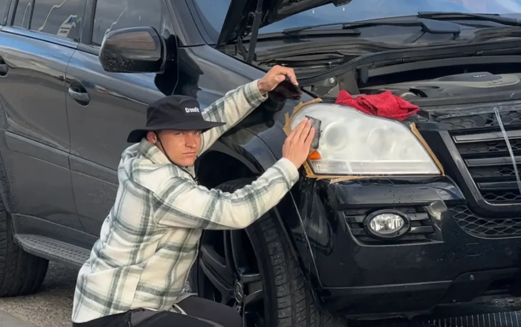 Sanding headlights and polishing turbo hands detailing